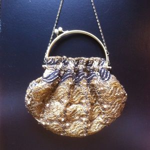 Gold and black tapestry bag with beads